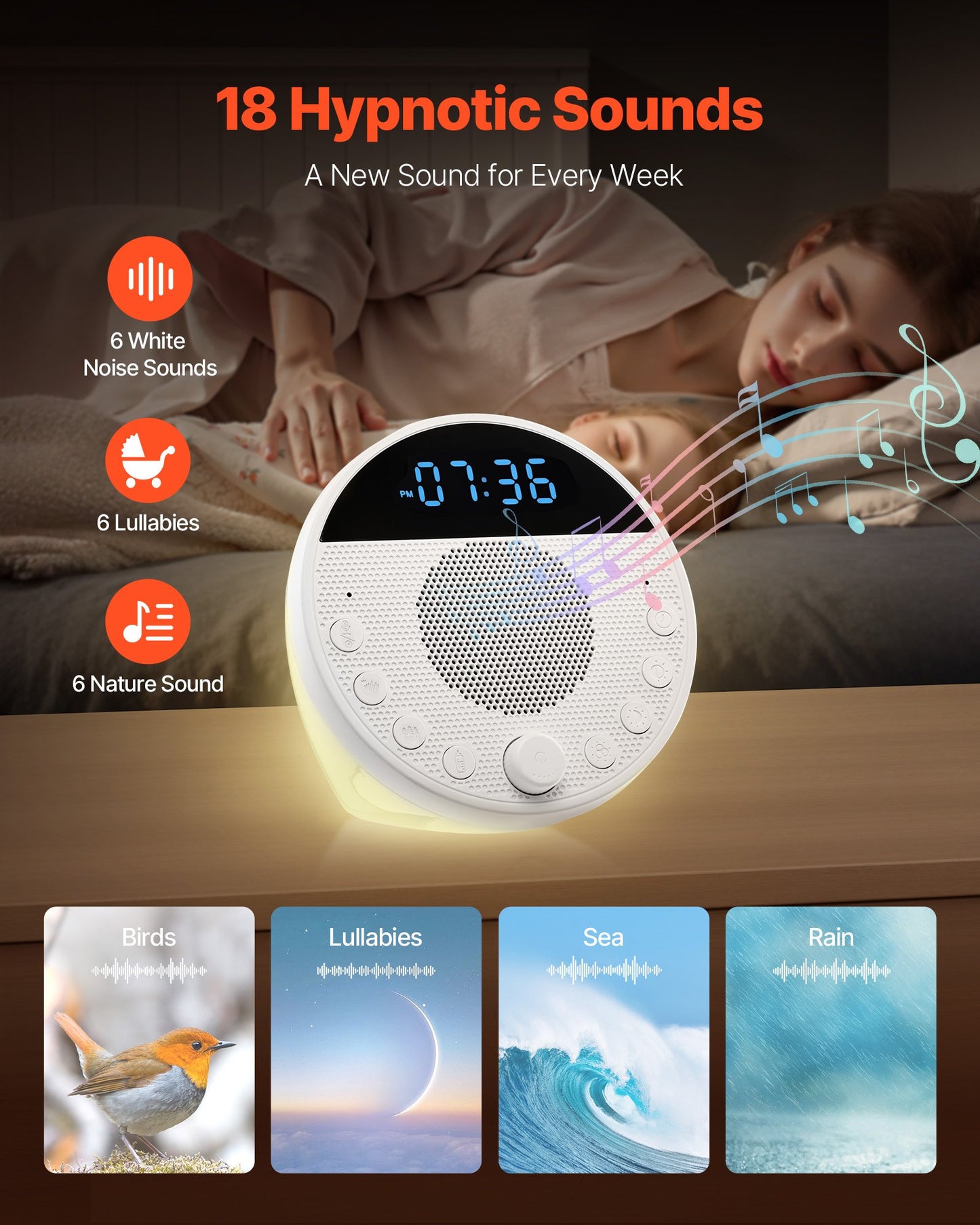 6-in-1 White Noise Sleep Sound Machine
