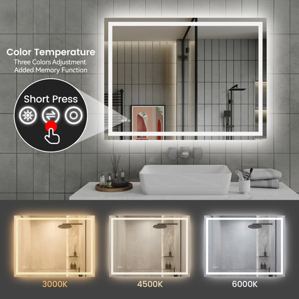 LED Bathroom Mirror – 48” x 36” Anti-Fog Wall Mirror