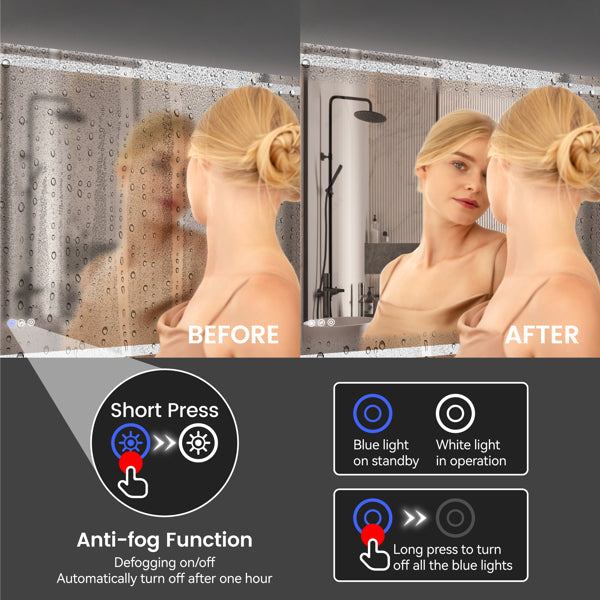LED Bathroom Mirror – 48” x 36” Anti-Fog Wall Mirror