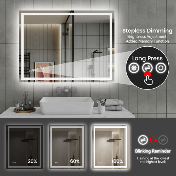 LED Bathroom Mirror – 48” x 36” Anti-Fog Wall Mirror