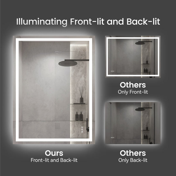 LED Bathroom Mirror – 48” x 36” Anti-Fog Wall Mirror