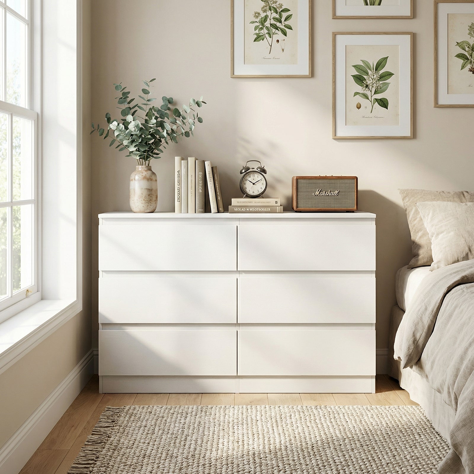 Modern 6-Drawer White Storage Dresser