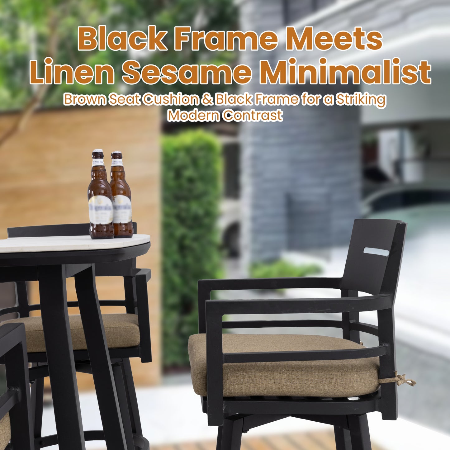 Modern Outdoor 2-Piece Swivel Bar Chairs.