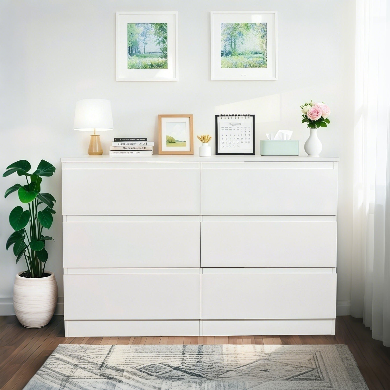 Modern 6-Drawer White Storage Dresser