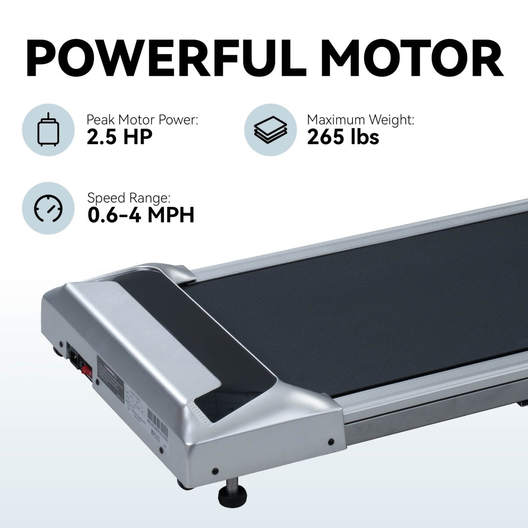2.5HP Under Desk Treadmill, Portable Walking Pad For Home & Office, Compact Running  Walking Machine With Remote Control, LED Display, Silver