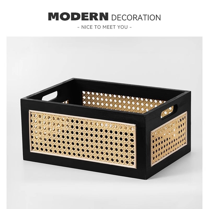 Black Rattan Storage Basket