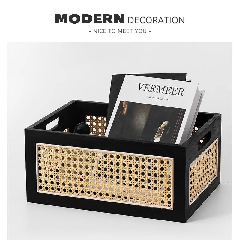 Black Rattan Storage Basket