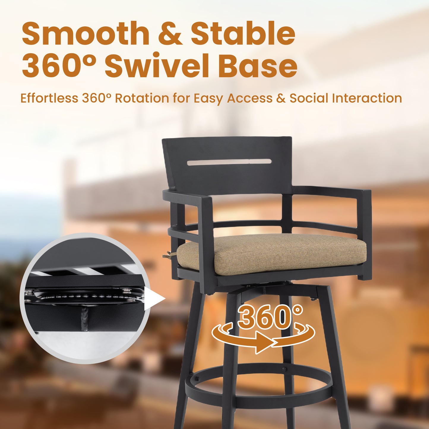 Modern Outdoor 2-Piece Swivel Bar Chairs.