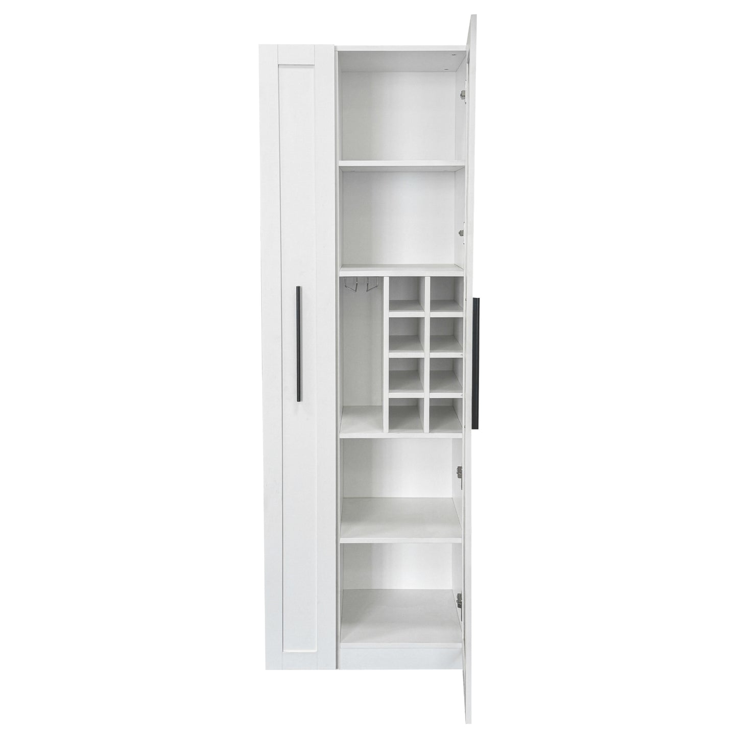 White Pantry Cabinet with Glass Doors & Pull-Out Shelves