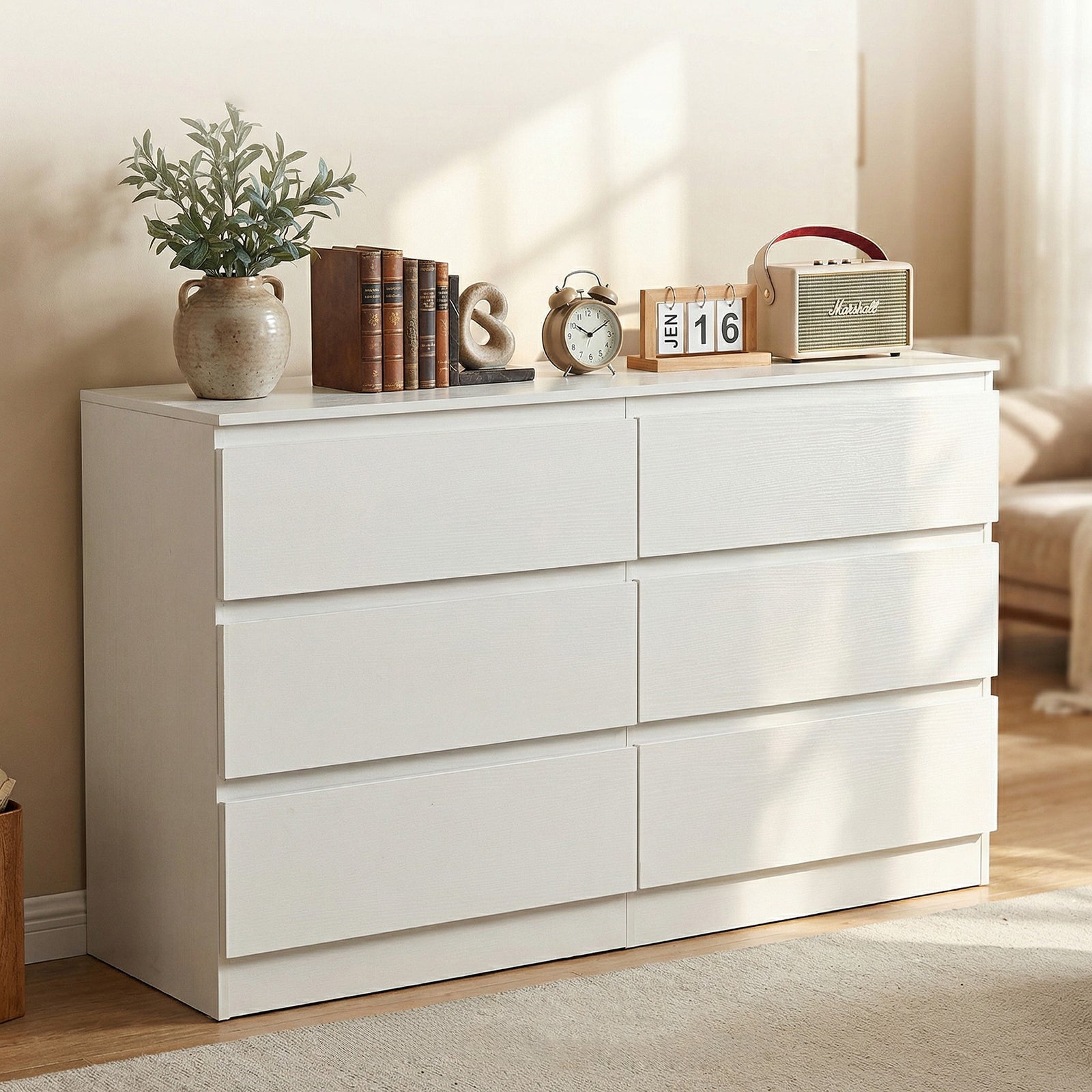 Modern 6-Drawer White Storage Dresser