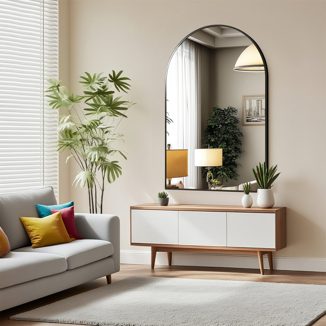 Modern Arched Metal Frame Wall Mirror