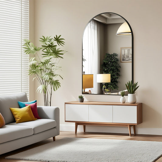 Modern Arched Metal Frame Wall Mirror