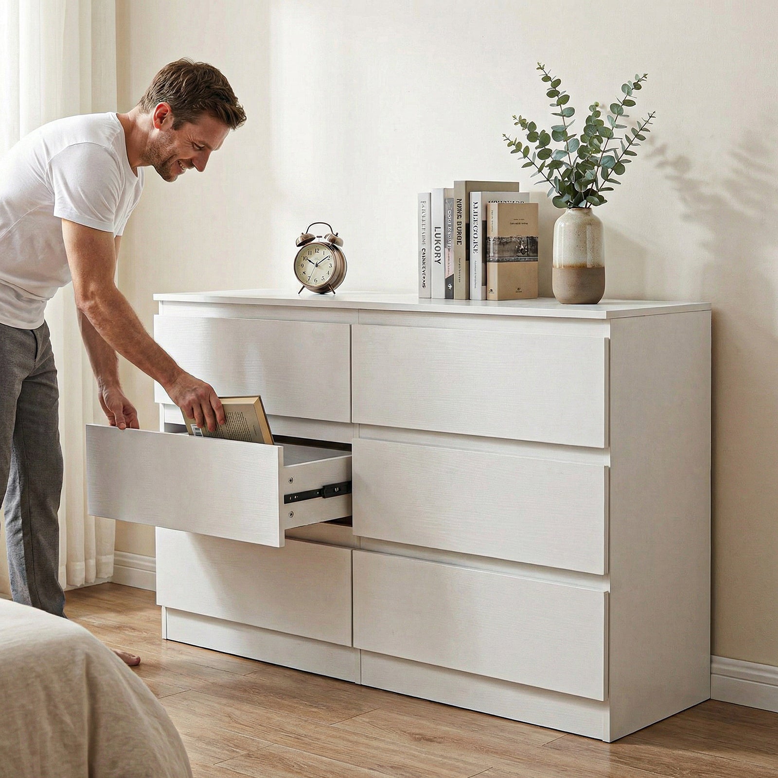 Modern 6-Drawer White Storage Dresser