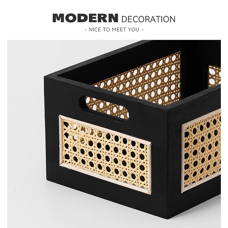 Black Rattan Storage Basket