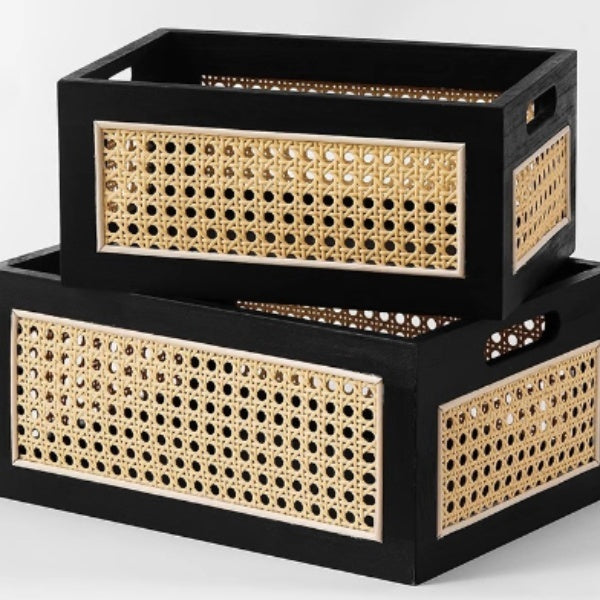 Black Rattan Storage Basket