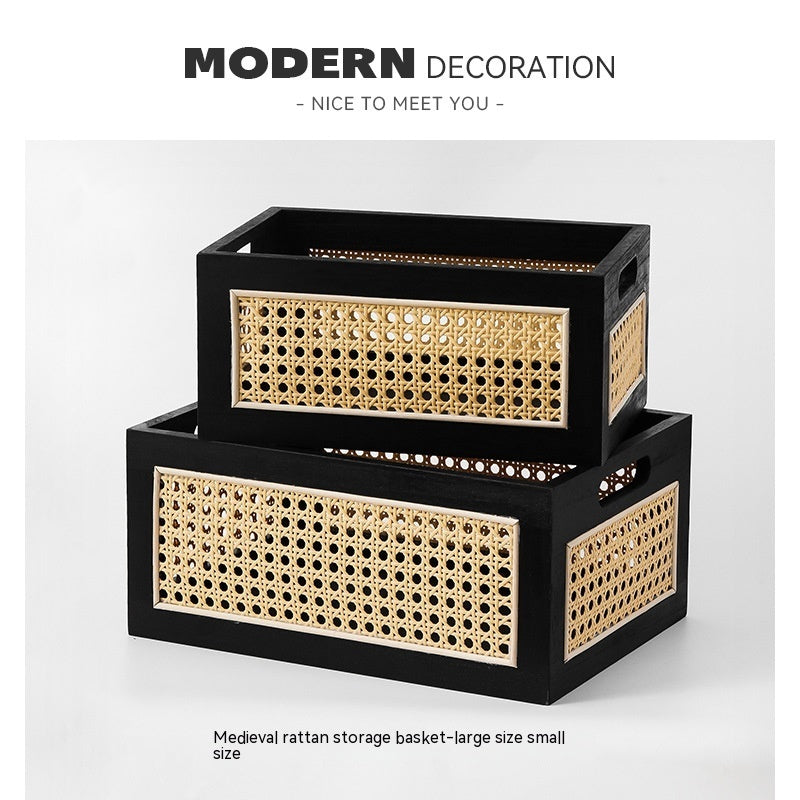 Black Rattan Storage Basket